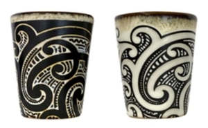 Everything Tattoo: 2 Pack Maori Tattoo Ceramic Shot Glass Set - Black And White