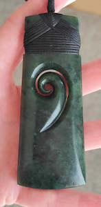 Greenstone Pendants: NZ Greenstone Toki With Koru Carving 90mm #56B