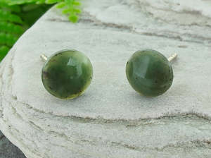 Greenstone Earrings: NZ Greenstone Small Circle Stud Earrings - 8mm