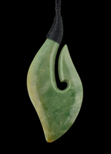 Alex Sands Pounamu Carvings: NZ Greenstone Matau Hook - 112mm - Trent Laurie #AS402