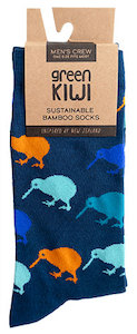 Men's Bamboo Socks - Coloured Kiwis on Navy