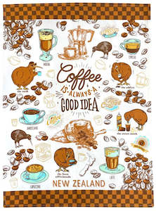 Coffee Kiwis Tea Towel