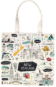NZ Sketch Cotton Tote Bag - White
