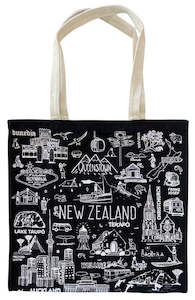 Reusable Shopping Bags: NZ Sketch Blacks Cotton Tote Bag