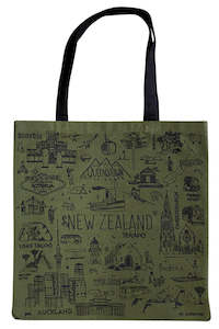 NZ Sketch Green Cotton Tote Bag