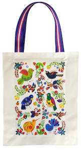 Reusable Shopping Bags: NZ Retro Birds Gusset Cotton Tote Bag