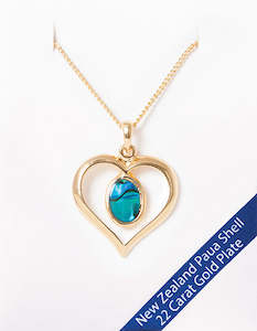 Paua Heart Necklace - 22 Carat Gold Plated #2