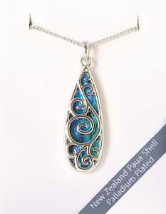 Paua Drop with Koru Necklace - Palladium Plated
