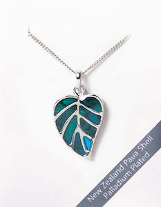 Paua: Paua Leaf Necklace - Palladium Plated