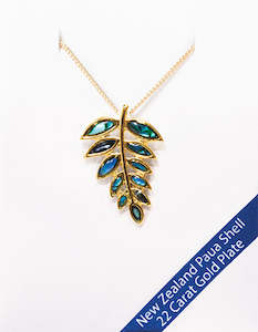 Paua Fern Necklace - 22 Carat Gold Plated