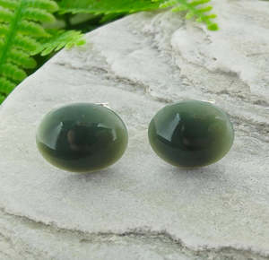 NZ Greenstone Large Oval Stud Earrings - 11-12mm