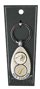 Oval Kiwi And Fern Metal Keyring