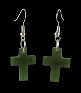 NZ Greenstone Cross Earrings 21mm #34