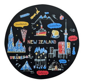 NZ Black Sketch Circle Coaster Set - 4 Pack