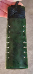 Greenstone Pounamu: NZ Greenstone Toki With Notches 110mm #22