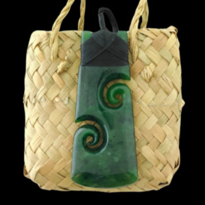 Greenstone Pounamu: NZ Greenstone Large Toki/Adze with Double Koru #92