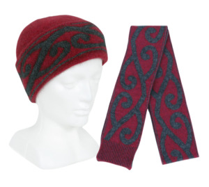 Lothlorian Possum & Merino Aroha Unisex Beanie and/or Scarf - Raspberry/Charcoal