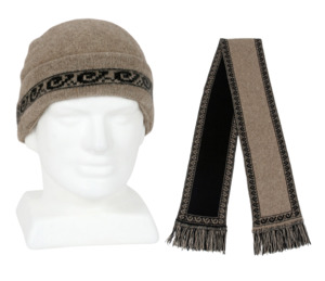 Lothlorian Possum & Merino Unisex Beanie and/or Scarf Koru - Natural/Black