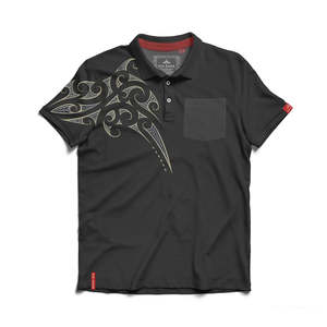 Clothing: Men's Maori Design Polo Shirt - Kia Kaha - Navy Black