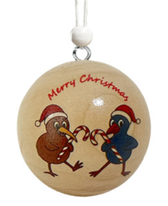 Christmas Bauble - Wood - Dancing Kiwi & Pukeko
