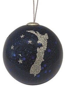 Christmas Decorations: Christmas Bauble - Glitter NZ Map