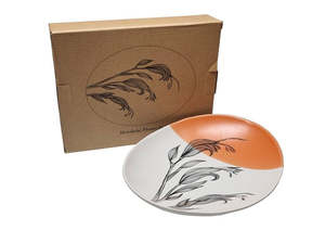 Homeware: Harakeke Flower 2 Orange Dipped - 24cm Porcelain Bowl