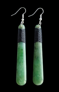 NZ Greenstone Drop Koru Earrings 71mm #67B