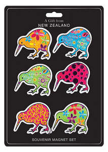 6 Pack Coloured Kiwi Foil Magnets