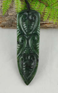 NZ Greenstone Large Tongue With Koru Design 110mm - #49