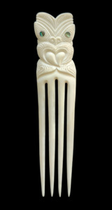 Heru Mask Bone Carving - Extra Large Comb Hair Piece #16