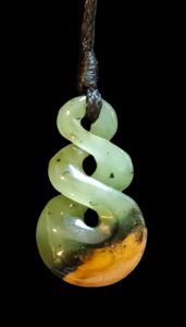 Jewellery: NZ Greenstone Little Double Twist - 21mm #62-F - Flower Jade*