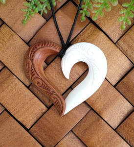 Heart Bone And Wood Carving Pendant #99