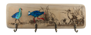 Wall Art: NZ Made Wood & Paua Keyholder - Pukeko