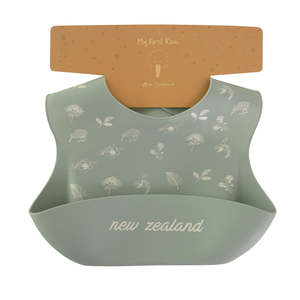 NZ Icons Baby Bib - Kiwiana Design - Grey