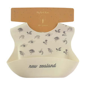 NZ Icons Baby Bib - Kiwiana Design - Cream