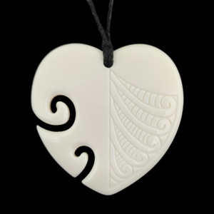 Small Heart Bone Carving Pendant 39mm #83