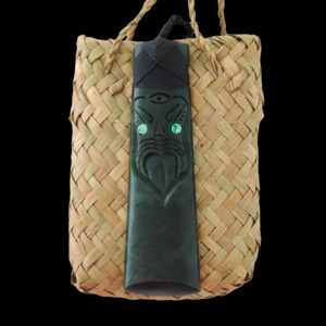 NZ Greenstone Large Toki And Mask Carving - 121mm #89