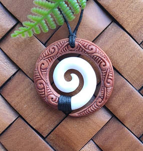 Koru Bone And Wood Carving Pendant