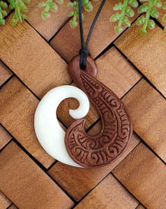 Koru Bone And Wood Carving Pendant #93