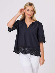 Navy Co: Guipure Top