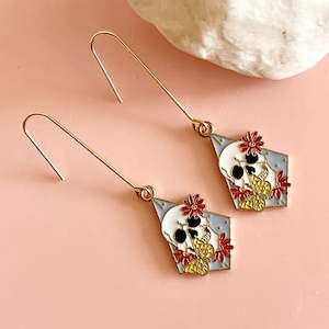 Skull Flower Enamel Drop Earrings