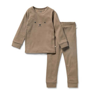 Organic Rib Long Sleeve Pyjamas - Walnut