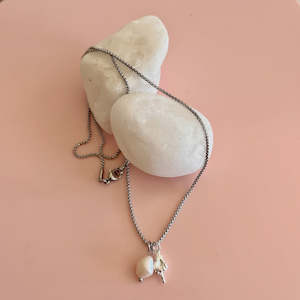 Middle Finger & Pearl Silver Necklace