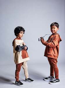 Little Flock Of Horrors: Merino Jagger Hoodie - Wheat Marle Block