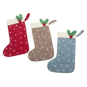 Christmas 25 Stocking - Stars w Holly Natural