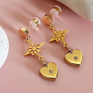 Chunky Heart Star Drop Earrings