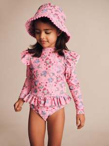 Huxbaby: Strawberry Garden Frill Swimsuit - Strawberry