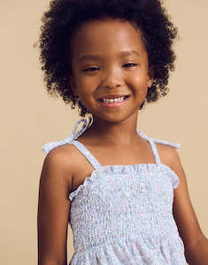 Bluebell Floral Shirred Dress - Fog