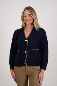 Womens Knitwear: Briarwood Valentino Cardigan - Ink/Tan Was $349 NOW