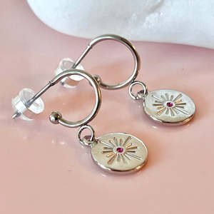 Gifts 30 50: Pink Starburst Half Hoops - Silver